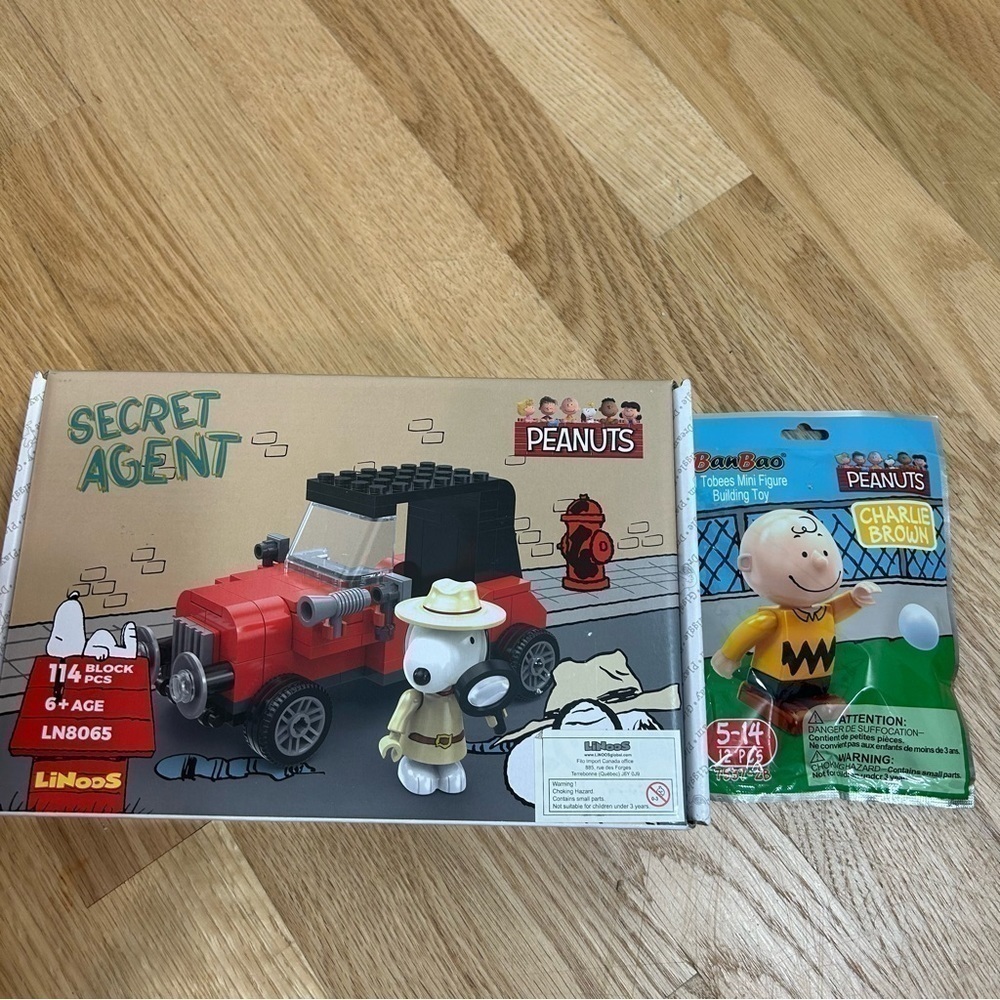 Peanuts Secret Agent Building Block Set Snoopy Dog Car Linoos LN8065 Banbao